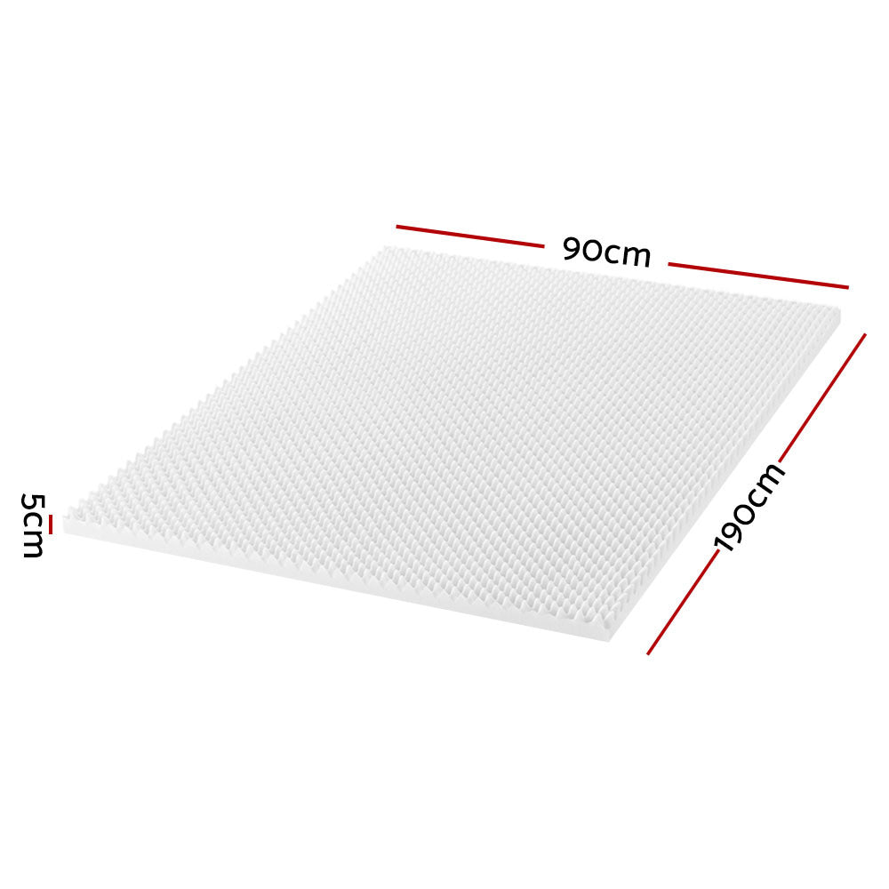 Giselle 5cm Mattress Topper, Bed Egg Crate Foam Mattresses Toppers Protector Cool Cover Sleeping Mat Home Bedroom, White All Size