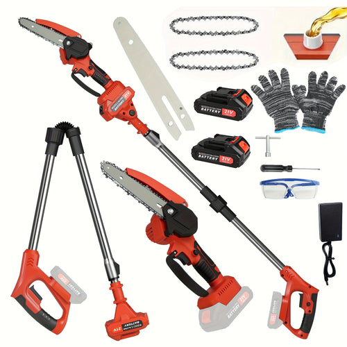2-In-1 Telescopic Electric High-Branch Pruning Chain Saw, with 2 High-Capacity Lithium Batteries, Replaceable Chain, Efficient Cutting, Long Battery Life — Suitable for Backyards, Orchards, Farms and Outdoor Use