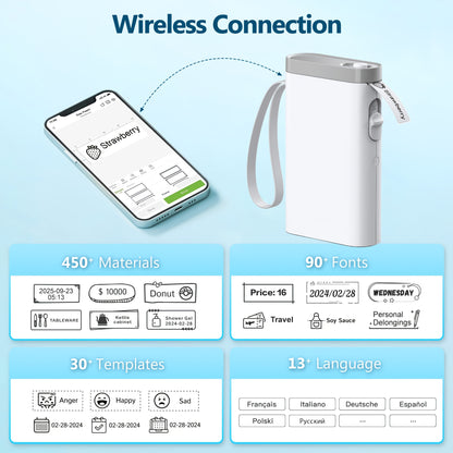 P21 Wireless Portable Label Maker with 14x40mm Paper - Thermal Printer for Home Office Organization, USB/Battery Powered, Multiple Templates for Phone & Storage Use
