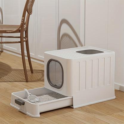 Enclosed Cat Litter Box Hooded, Cat Litter Tray Box With Drawer For Easy Cleaning, Kitty Toilet, Helps Reduce Odor Spread, No Litter Included, 39x38x51cm