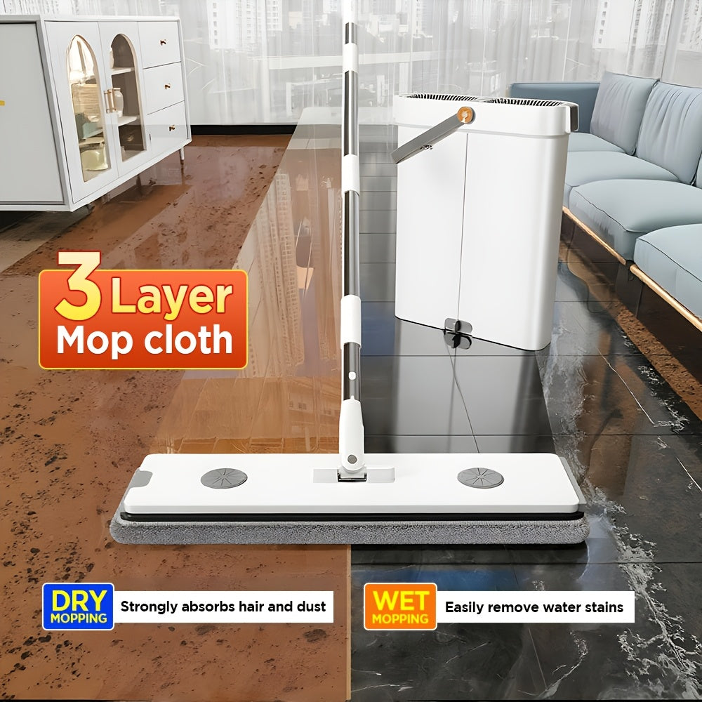 Hands Free Mop and Bucket Set with Self-Wringer System, 2/6 Washable Microfiber Pads, 360° Spin & Heavy-Duty Wet/Dry Floor Cleaner - Commercial/Residential Use, Space-Saving Narrow Tank, No, White/Black (Floor/Wall Mop for Home, Mops For Floor Cleaning, M