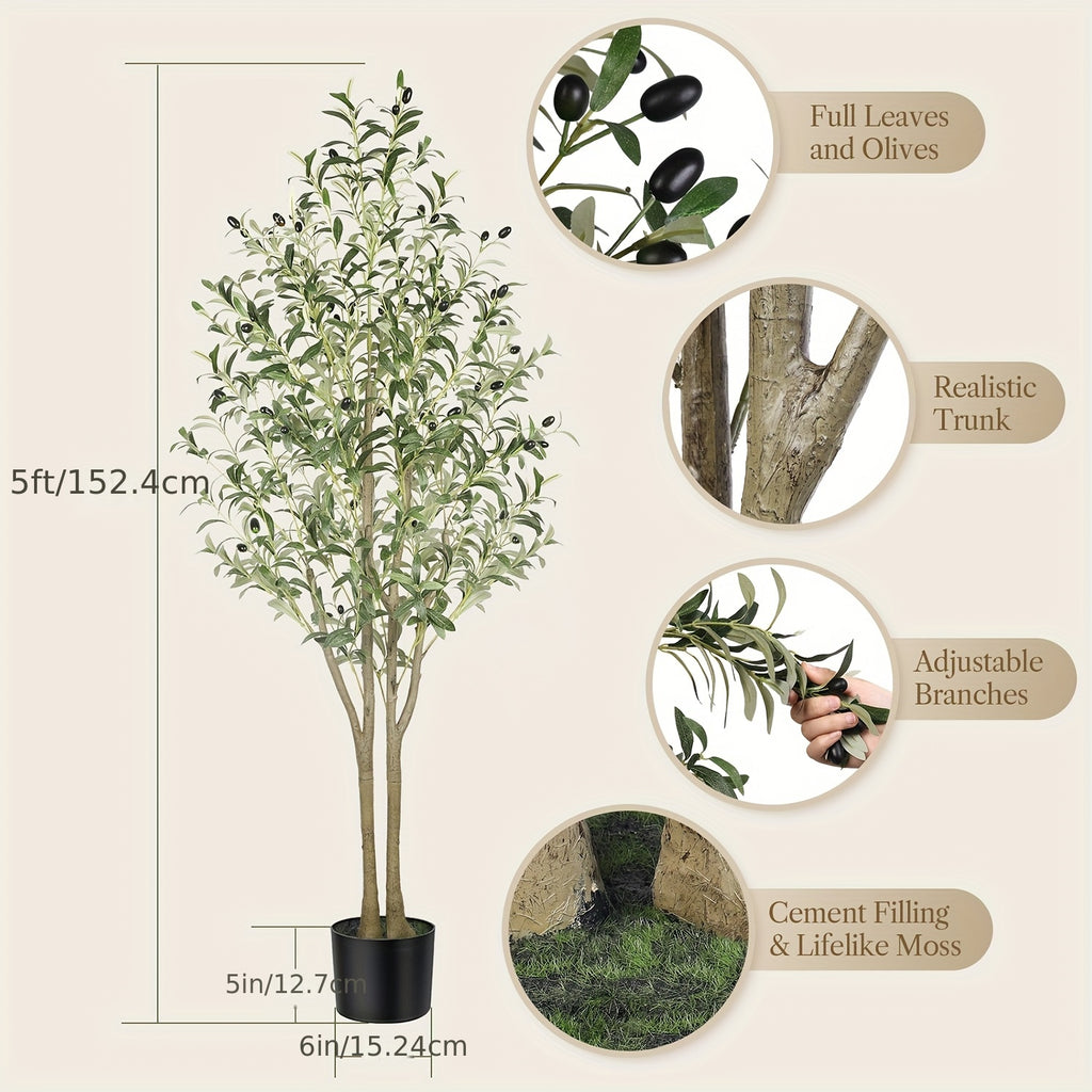 1.2/1.5/1.8/2.1m Artificial Olive Tree Faux Silk Plant, Thick Branches And Leaves, Indoor Fake Olive Tree with Natural Wood Trunk & Lifelike Fruits, Perfect for Modern Home Office And Living Room Floor Decor