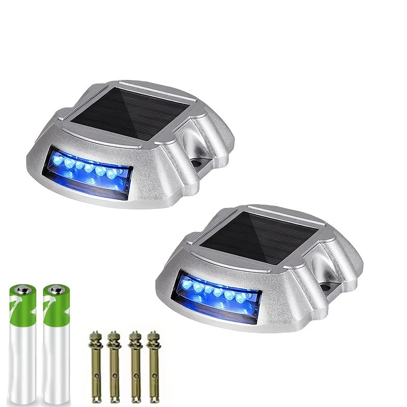 2/4/8pcs Solar Deck Lights | 12LED Driveway Lights, Solar Powered Dock Light, Outdoor IP68 Road Markers for Step, Sidewalk, Stair, Boat, Garden, Ground Pathway, Yard - Aluminum Material, Semi Flush Mount
