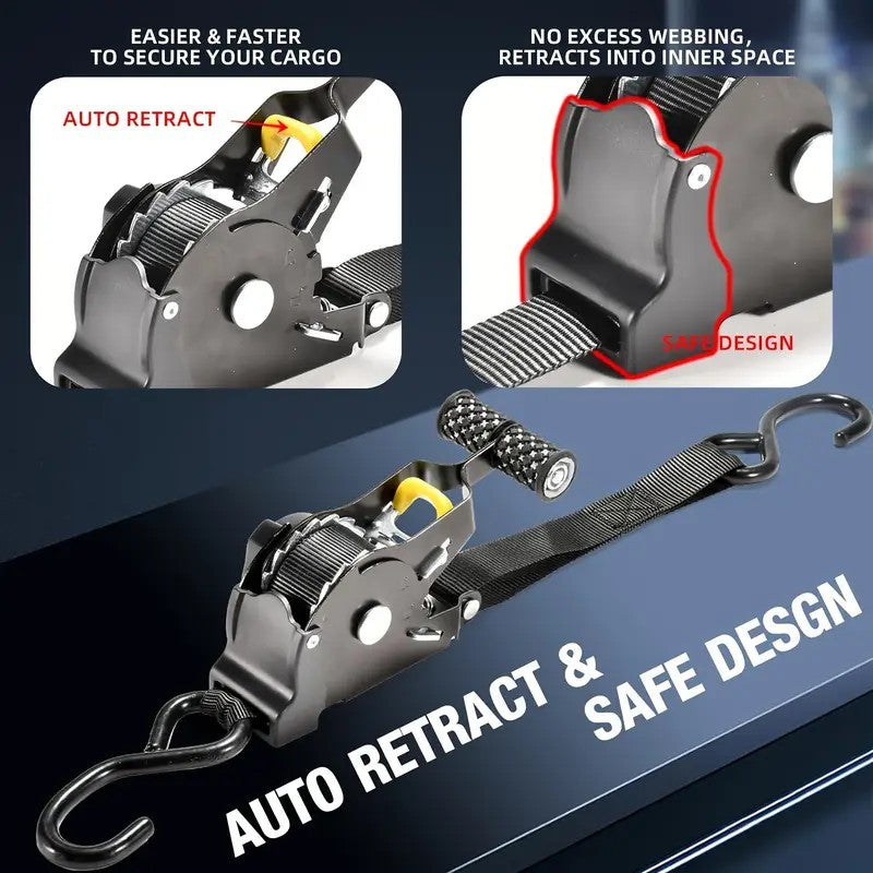 Heavy-duty Aluminum Automotive Tie-down Strap - 3.3 Meters Long, 680.0kg Tensile Strength, Auto-retractable, Ideal for Motorcycles and Cars, a Travel Essential