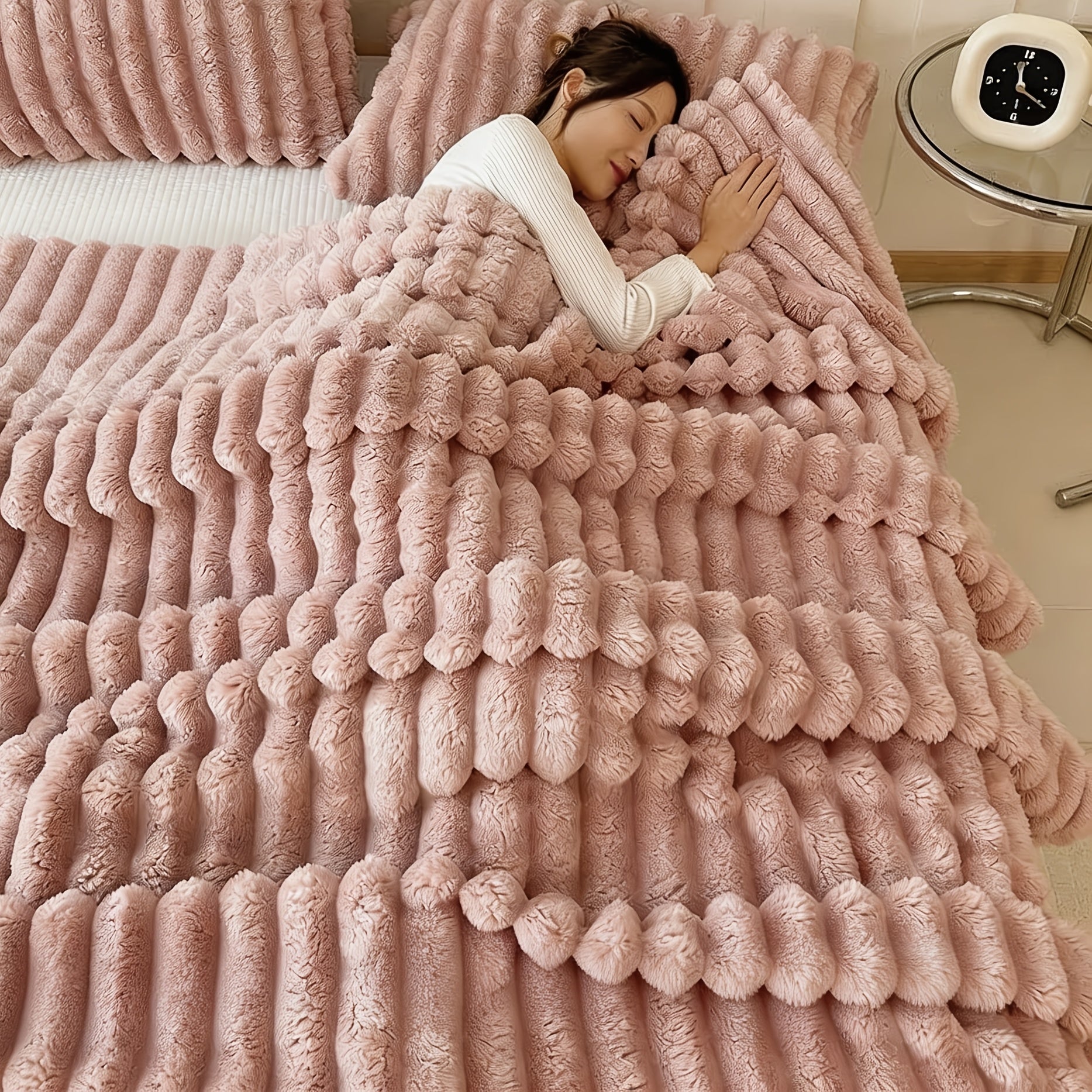 3D Ultra-Soft Double-Sided Flannel Blanket with Rabbit-Like Plush, Skin-Friendly And Warm for All Seasons, Suitable for Home, Office, Air-Conditioned Rooms And Camping, Cozy Touch, Ideal Festival Gift, 290/388/532pcs
