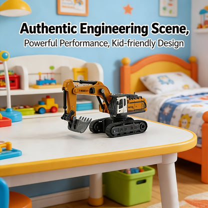 Remote Control Excavator Toy, Rechargeable 11 Channel 2.4Ghz RC Construction Vehicles with Metal Shovel for Kids, 680° Rotation with Lights and Sound- 1/20 Scale Digger for Boys 6-12