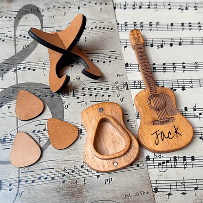 Personalized Wooden Guitar Picks Set of 3 | with Storage Case | Custom Engraving for Guitarists | Suitable for Guitar, Bass And Ukulele Players | Unique Music Lover Gift | Easter Basket Stuffers | Easter Gifts