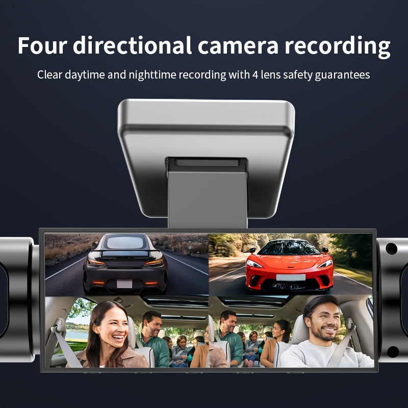 Vehicle-mounted 4-channel 360-degree Panoramic Dash Cam, Featuring A 3-inch IPS HD Screen With Front And Rear Built-in Cameras, Four Lenses Covering Front, Rear, Left, And Right, 1080P HD Quality + 8 Infrared Night Vision, Loop Recording, G Sensor