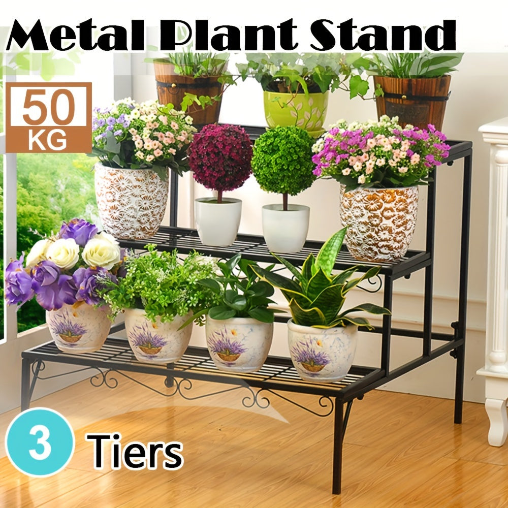3 Tier Plant Stand Outdoor Indoor Metal Flower Pots Rack Corner Planter Shelf Black