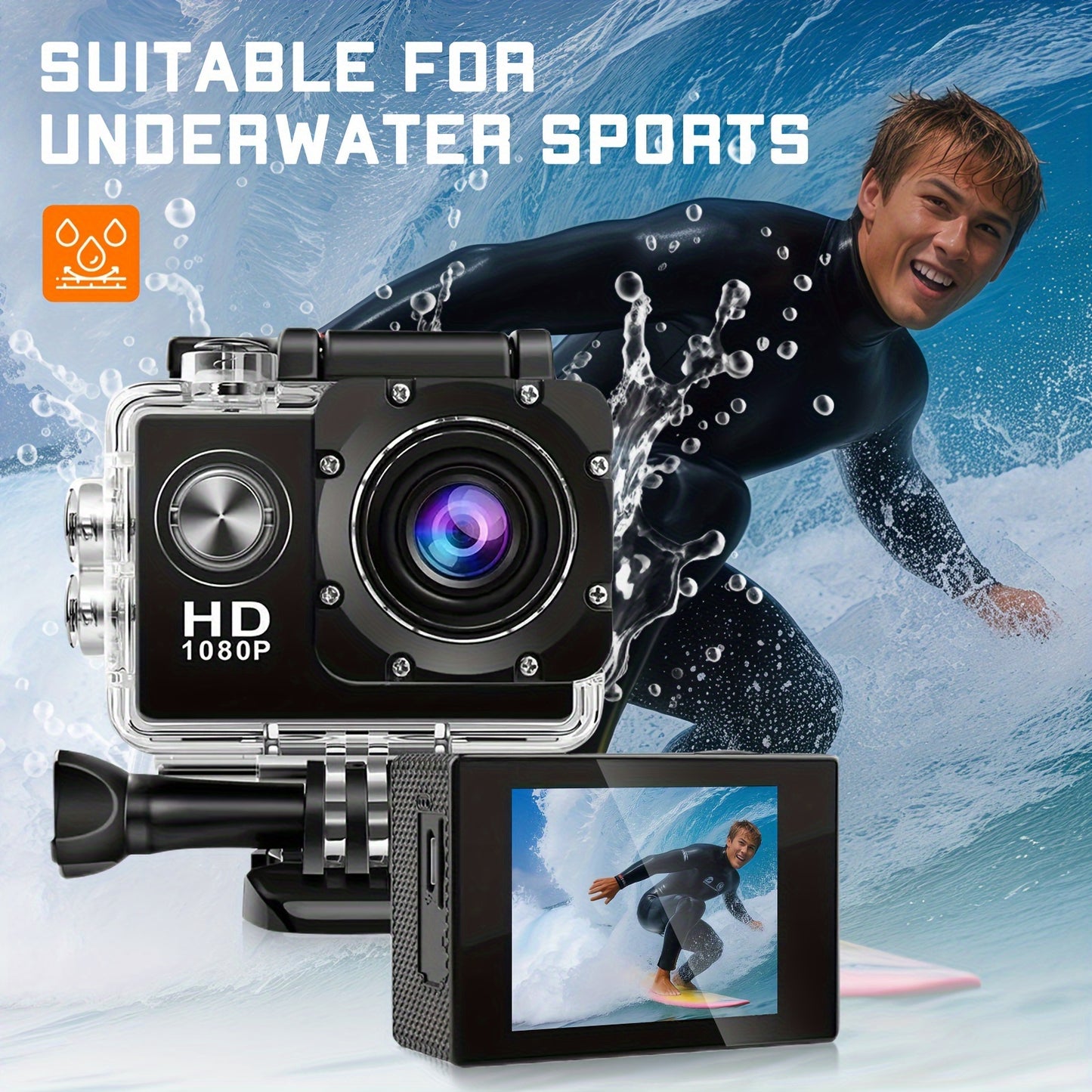 Action Camera 20MP 170°Wide-Angle HD 1080P Waterproof Underwater Camera With Mounting Accessories Kit