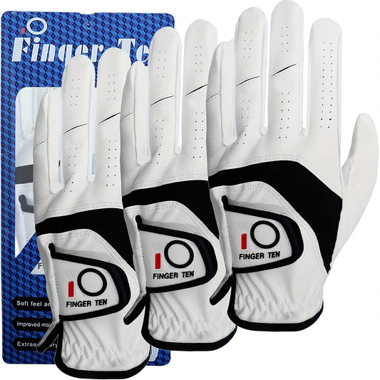GKANDI Golf Gloves Men Left Hand Right PU All Weather Soft Value 3pcs, Golf Gloves Mens For Left/Right Handed Golfer Rain Grip Comfortable S M ML L XL XXL XXXL