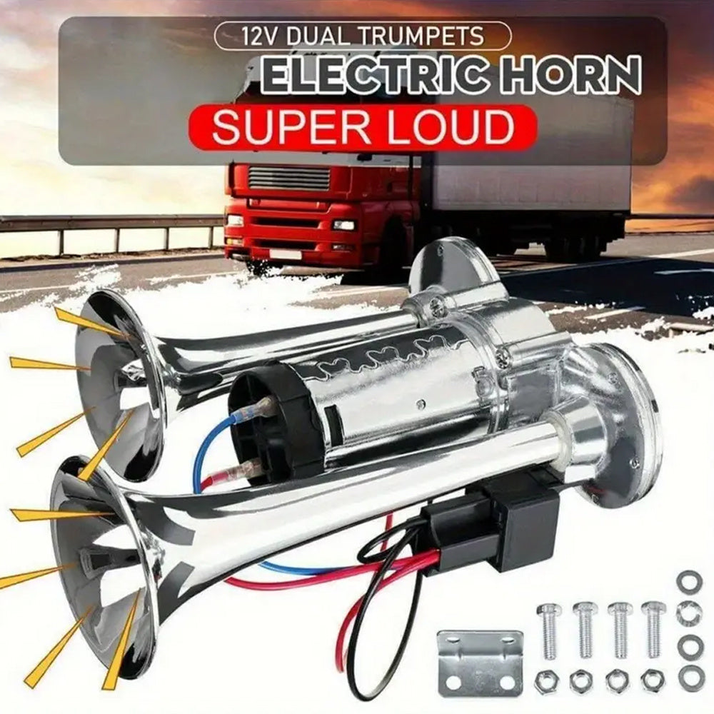 120db Super Loud Dual Tube Horn Air Horn, Train Type Whistle With Air Compressor, Suitable For 12V Vehicle, RV, SUV, Motorcycle, Off-Road Vehicle, Ship, Electric Car, Sedan, Truck, Modified Car