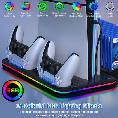 For Playstation 5 Stand Cooling Station, Featuring a Dual Controller Charging Station for PS5 Controller, with 3-Stage Cooling Fan, 13 Game Slots