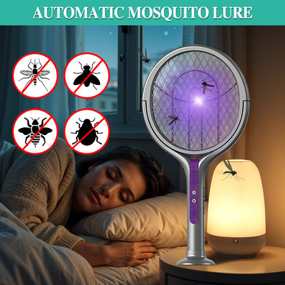 Multi-Functional Retractable Electric Mosquito Swatter, USB Foldable Fly Zapper with Rotating Head for Versatile Use, Ideal for Flies and Insects, Perfect for Summer Nights, Includes Purple Bug Light, Suitable for Indoor Home, Office, Backyard, and Campin