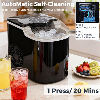 Advwin Countertop Ice Maker Machine, Portable Bullet Ice Maker with Self Cleaning, 7 Ice Cubes in 6-8 Mins, 2 Ice Sizes, Ice Machine for Home Kitchen Office Bar