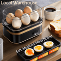 Woodgrain Egg Cooker - 6-Egg Electric Boiler with Natural Wood Finish, Auto Shut-Off for Perfect Soft/ Medium/ Hard Boiled, BPA-Free, Measuring Cup Included