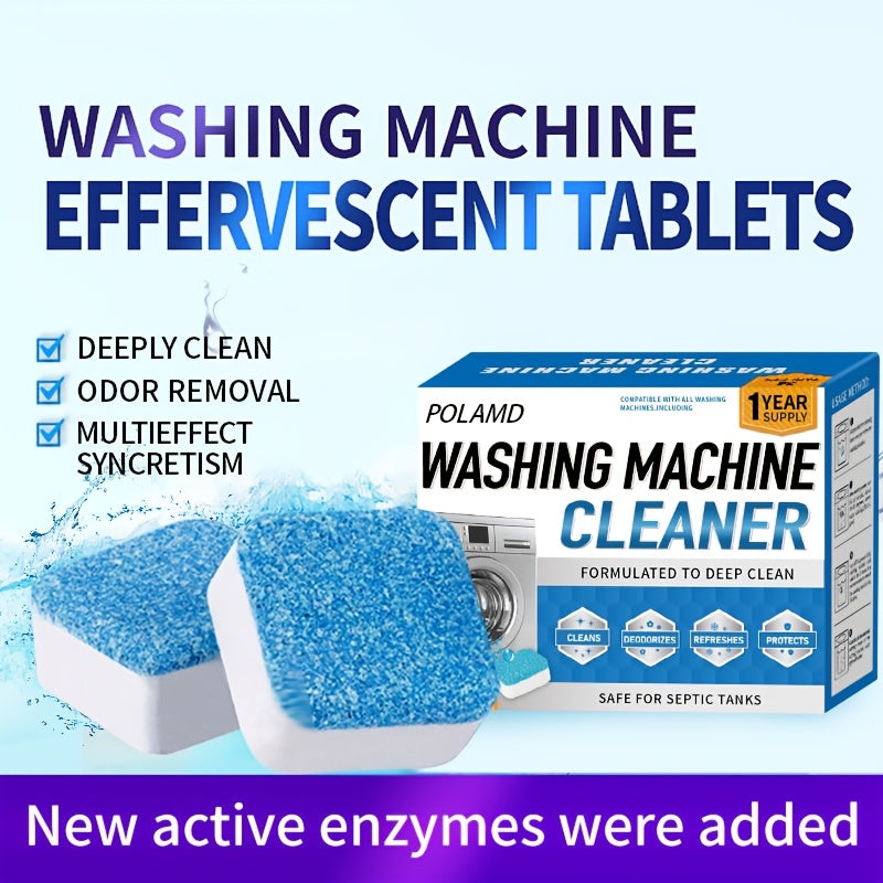 Powerful Descaler Washing Machine Cleaner Tablets 12/24 Pack - Deep Cleaning For HE Front Loader Top Load Washer - Septic Safe Deodorizer Clean Drum
