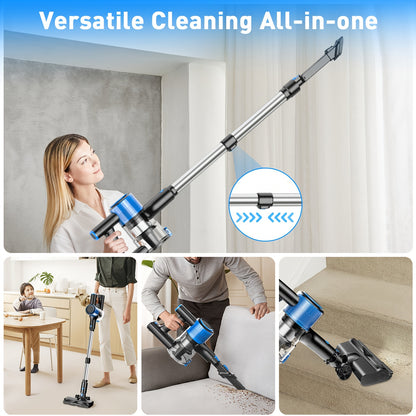 Cordless Vacuum Cleaner, 45KPa Powerful Cordless Vacuum Cleaner, 2200-2500mAh,, Anti-Tangle FloorBrush, 8-in-1 Vacuum Cleaners for Home, Lightweight Powerful Stick Vacuum Cleaner, Rechargeable Vacuum for Carpet, Pet Hair, Tile