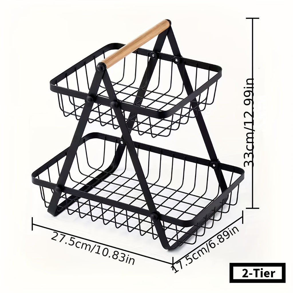Single Countertop Basket for Fruits And Vegetables, Featuring a Detachable Bowl with a Wooden Handle, Ideal for Kitchen Organization And Storage, a Useful Kitchen Accessory