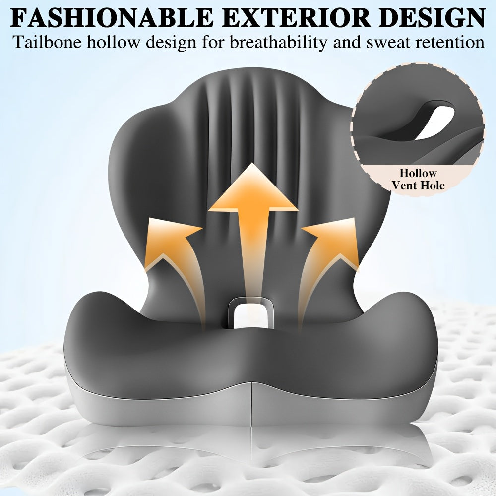 1X Ergonomic Memory Foam Seat Cushion Integrated Lumbar And Back Support, Office, Stool, Car Seat Cushion Perfect Gift for Parents And Friends, Lightweight, Portable, Medium Soft Firmness High-Density