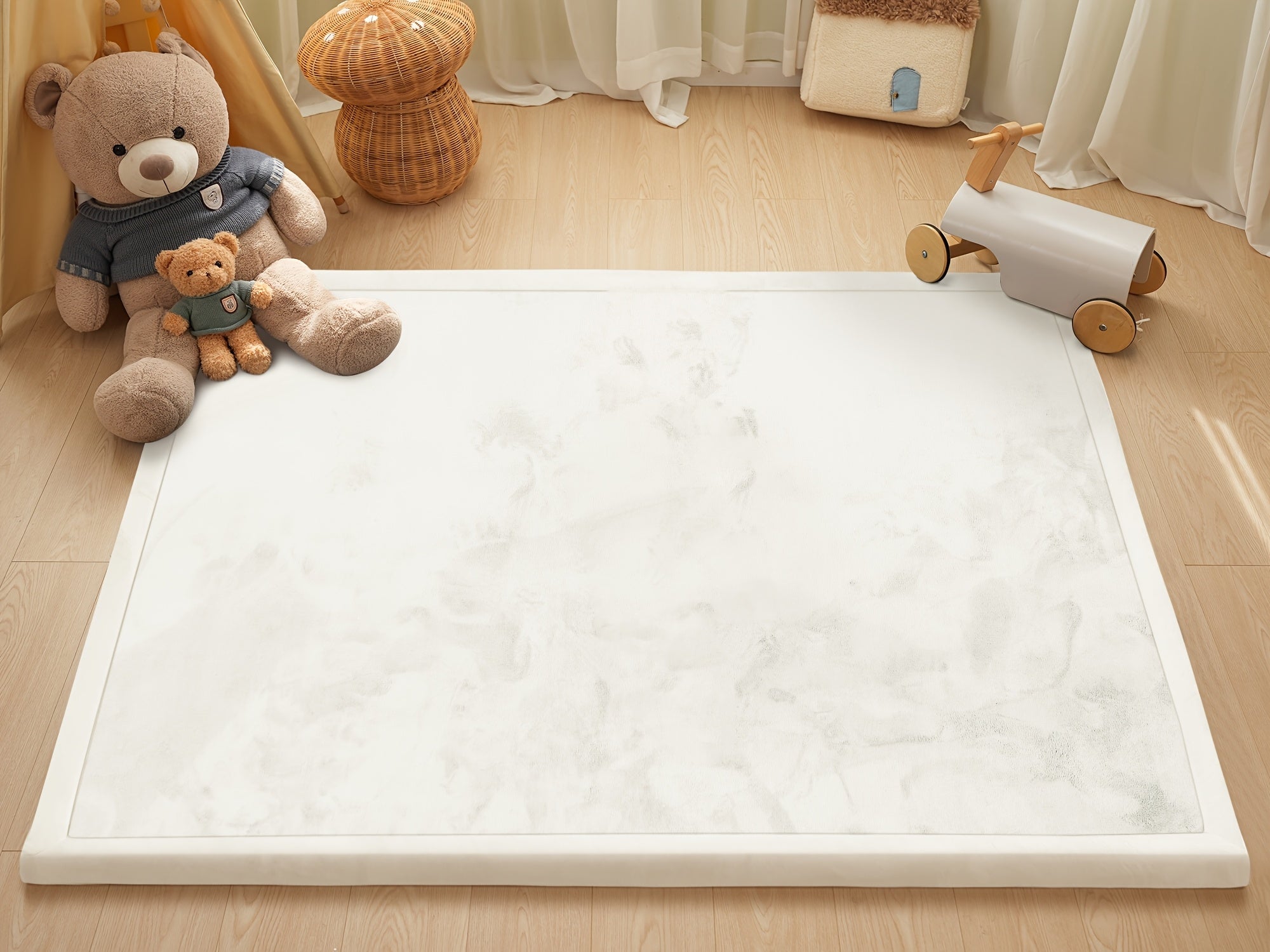 [Japanese crawling mat] 1pc Coral Velvet Memory Foam Tatami Mat - 3cm Thick Non-Slip, Soft Gray Area Mat for Kids Playroom, Nursery, Yoga & Living Room, Large Sizes Available for Christmas and Halloween