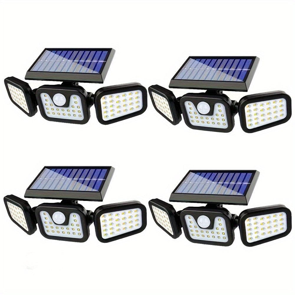 1/2/4pcs Solar Outdoor Lights, 74Leds 2000LM Motion Detector Outdoor Lights Solar Powered Lights, 3 Heads Security Flood Lights, 270° Wide Angle Wall Lights for Patio, Yard, And Walkway