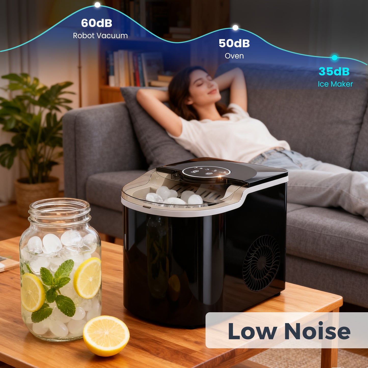 Advwin Countertop Ice Maker Machine, Portable Bullet Ice Maker with Self Cleaning, 7 Ice Cubes in 6-8 Mins, 2 Ice Sizes, Ice Machine for Home Kitchen Office Bar