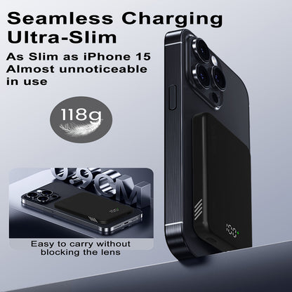 5000mAh Magnetic Power Bank, Ultra Slim PD 20W Fast Charging Battery Pack with LED Display, Compatible with Phone 15/14/13/12, Samsung, Huawei