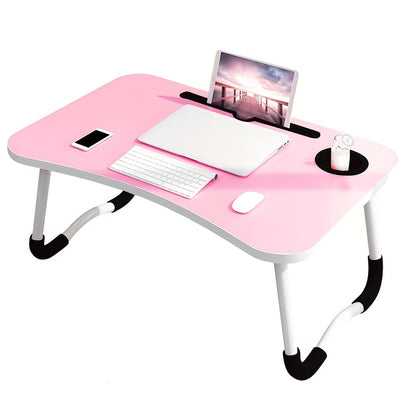 Foldable Laptop Table, Portable Lap Desk Bed Table Tray, Laptop Stand with Cup Holder And Tablet Slot And Lifting Handle for Working Writing Drawing And Eating