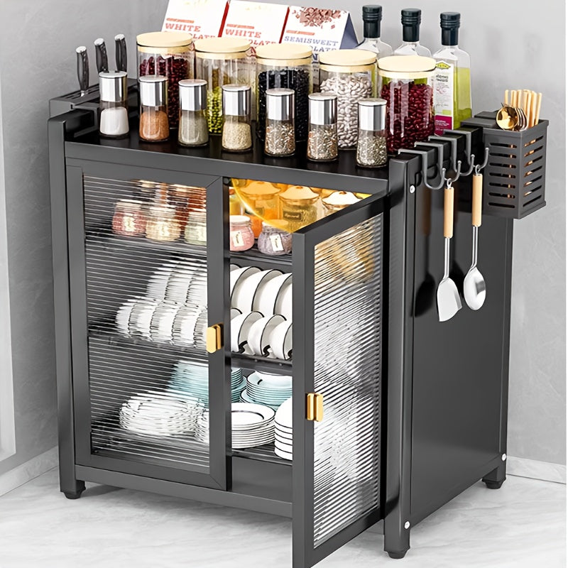 Kitchen Storage Cabinet, Multifunctional Storage Cabinet with Complete Accessories, Carbon Steel Rust Proof Surface, Sturdy Structure, Durable Material, Essential for Home Chefs, Suitable for Storing Kitchen Bottles, Utensils, Bowls, And Plates
