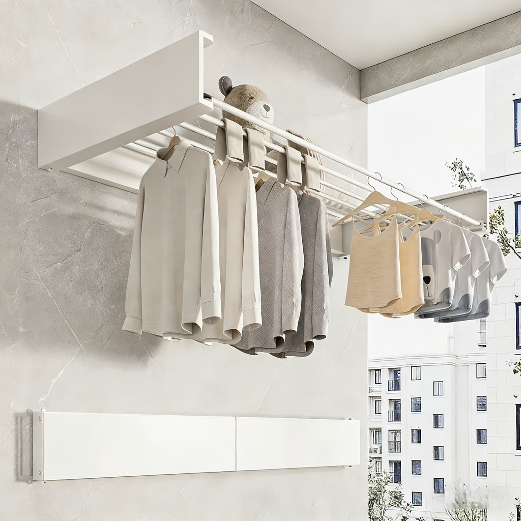 1-Pack Heavy Duty Folding Hidden Wall-Mounted Clothes and Towel Drying Rack | 5 Alloy Rods, Space Saving Storage Rack, Foldable for Bathroom/Kitchen/Laundry, Easy Steel Design, Suitable for Bedroom, Balcony, Living Room, Bathroom, Drying Racks