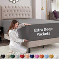 2200TC Extra Deep Pocket Fitted Sheet, Suitable for Thick Mattresses, Breathable 100% Washed Cotton Bamboo Blend Cover, Luxury Hotel Quality Fitted Sheet - Soft, Ultra Soft & Comfortable, Queen Size Fitted Sheets for All Seasons