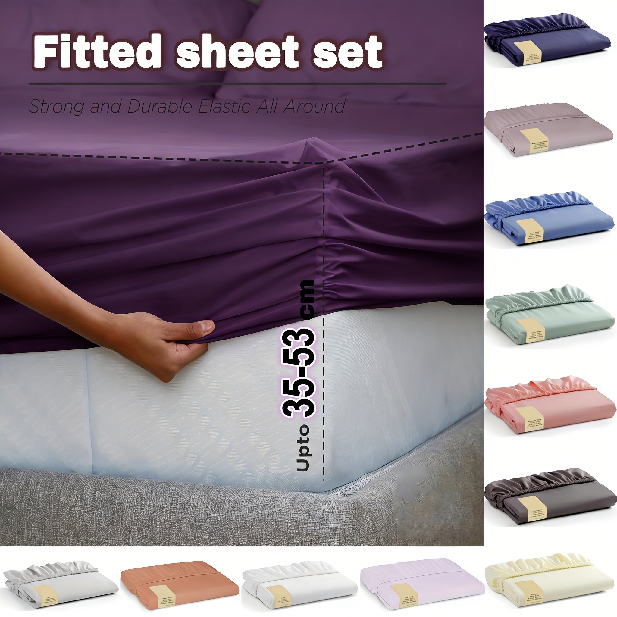 2000TC Bamboo Cotton Thickened Brushed Solid Color Fitted Sheet, 40-60cm Deep Pocket Fitted Sheet, One Fitted Sheet Only, Full Coverage, Fade-Resistant, Breathable and Comfortable, Not Stuffy, Suitable for Bedroom