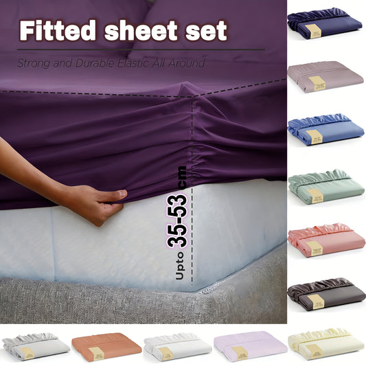 2000TC Bamboo Cotton Thickened Brushed Solid Color Fitted Sheet, 40-60cm Deep Pocket Fitted Sheet, One Fitted Sheet Only, Full Coverage, Fade-Resistant, Breathable and Comfortable, Not Stuffy, Suitable for Bedroom