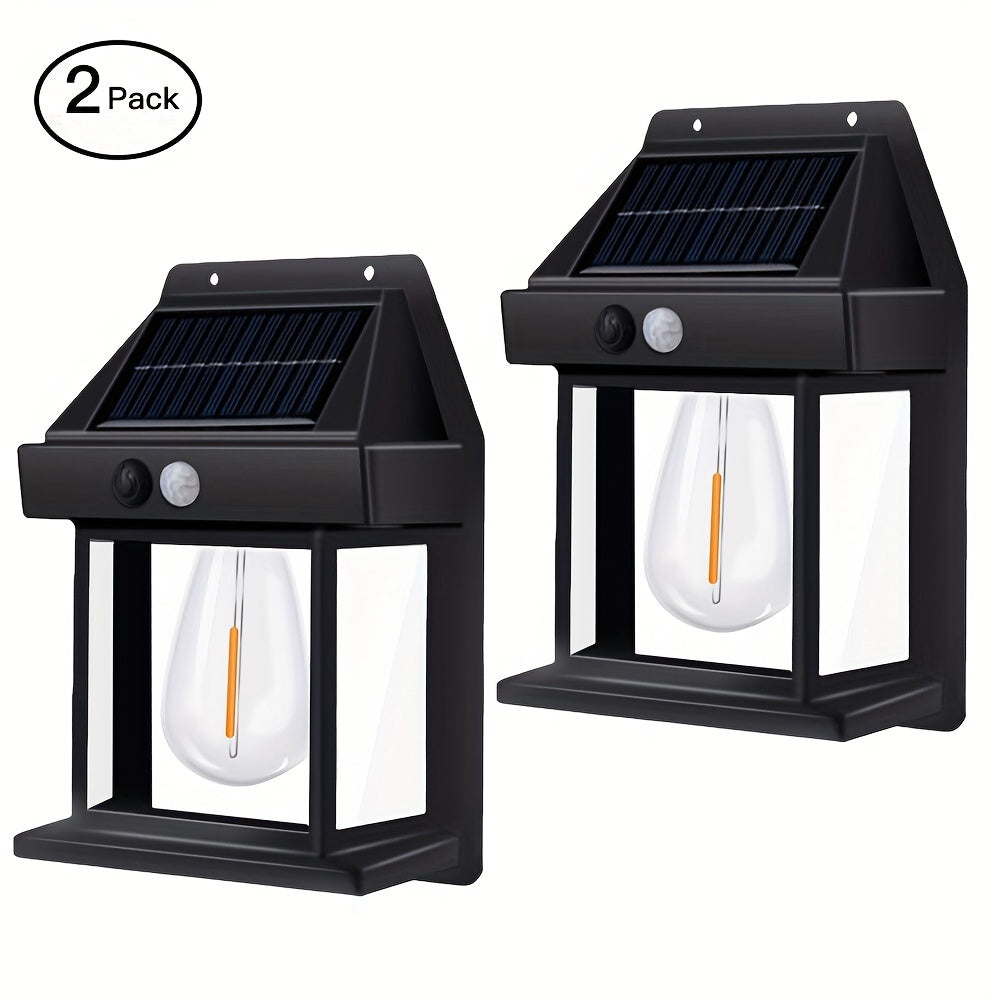 2/4Packs Solar Lights, LED Solar Powered Wall Lantern Outdoor Motion Sensor Lights Garden Security Lamp, Solar Wall Lights Outdoor Motion Porch Lantern Lamp Warm White