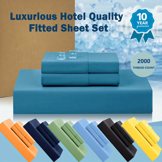 [Hotel Quality Fitted Sheet Set]2026 New Ultra Soft Breathable Cooling Perfect Fit, King/Queen/Double/King/Single Bed Fitted Sheet Set 2000TC For All Seasons Comfort, Deep Pocket 14" (36cm) For Hotel, Home, Dorm - Luxurious Comfort- GREAT GIFTS