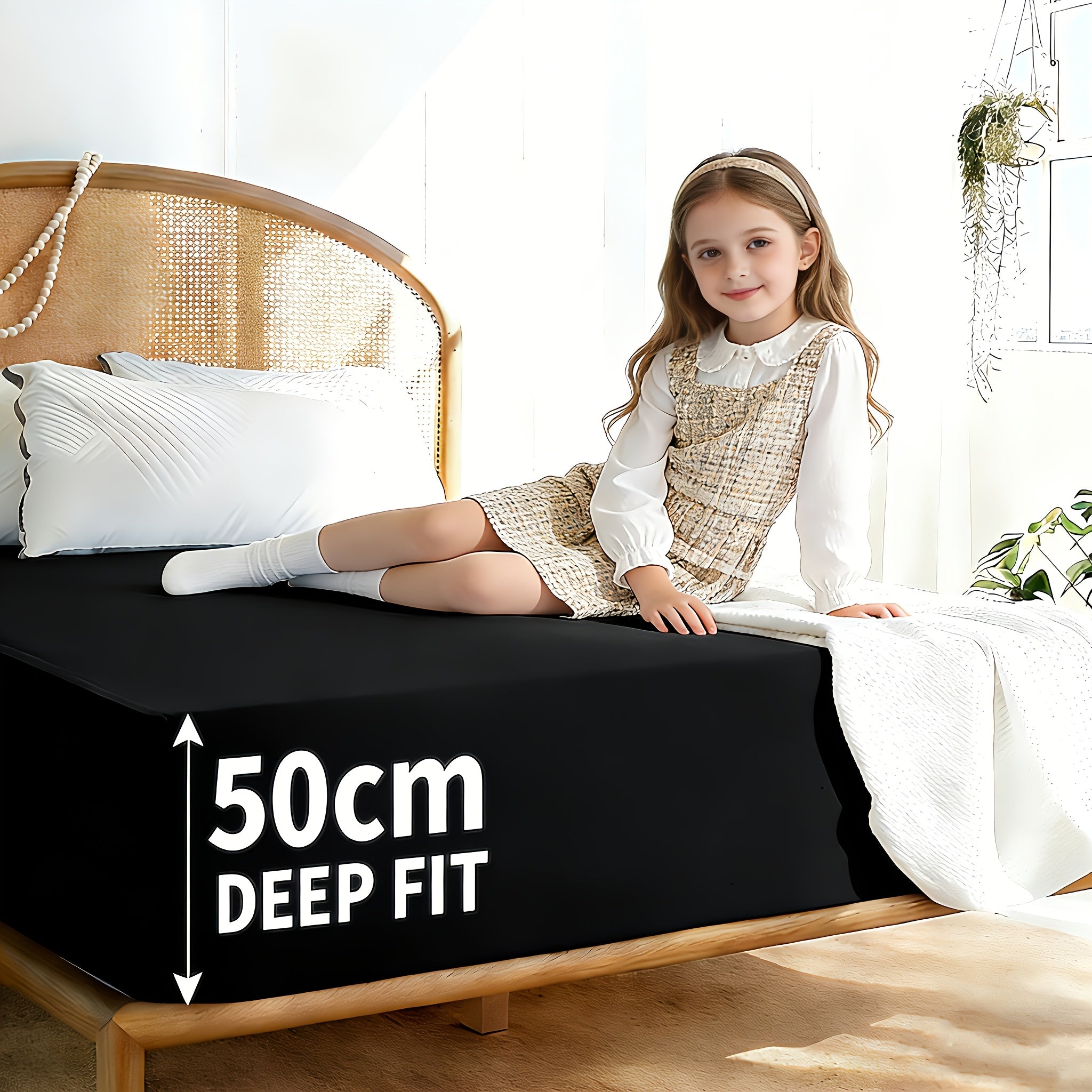 1pc Bamboo Fitted Sheet - 2200 TC Ultra Soft & Breathable for all-Season Comfort - Luxury Bamboo Blend Deep Pocket Fitted Sheet - Breathable And Cool, Soft, With Easy Stretch Fit - Comfortable For All Seasons - Child Fitted Sheet