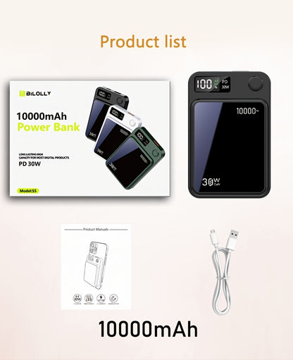 Magnetic Wireless Charging Power Bank, 10000mAh Battery 30W PD Fast Charging Power Bank, 15W Fast Wireless Charging, 2 Outputs And Dual Input External Battery Pack Compatible With Apple 17/16/15/14/13/12/11Pro Max Air And Other Android