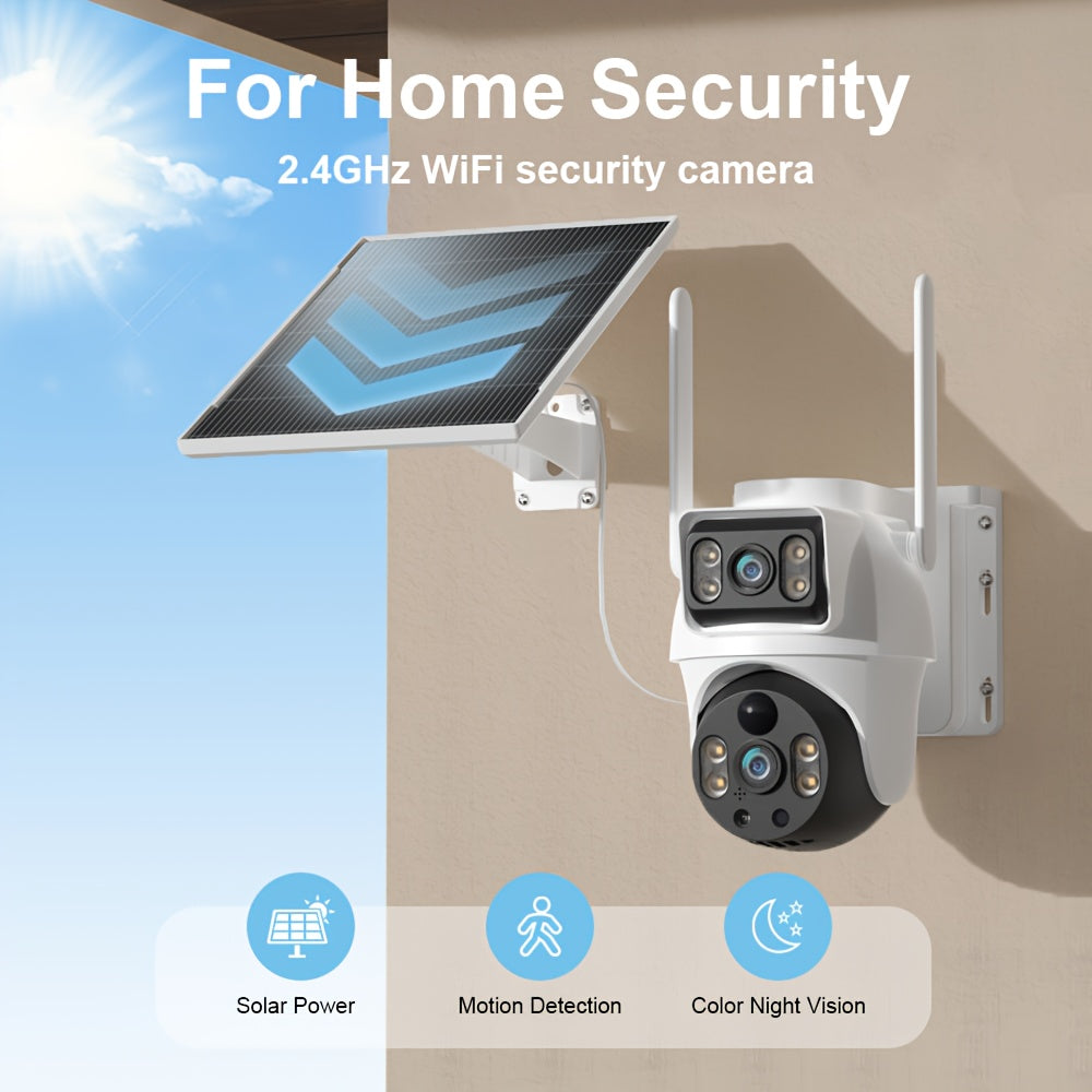 8MP Dual Vision Solar WiFi Security Camera, PIR Detection, 10x Digital Zoom, Two-Way Audio, Full Color Night Vision, Motion Tracking, Alarm Push