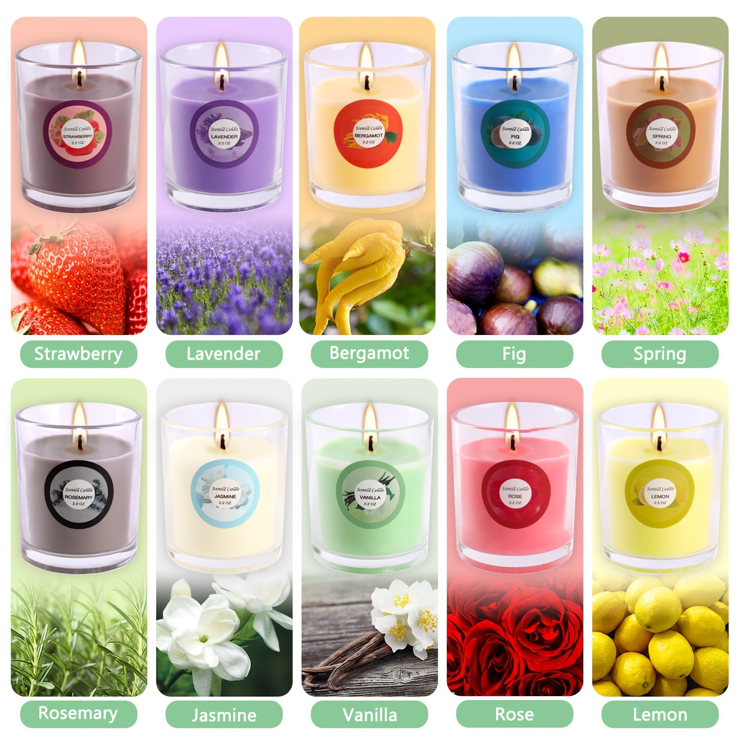 20 Colored Glass Candles, 10 Different Fragrances (4.83 X 6.6 cm), Long-lasting Burning, Suitable for Hydrotherapy, Bathing, And Relaxing At Night, Can Create A Warm Atmosphere, Can Be Used for Personal Use As A Gift.