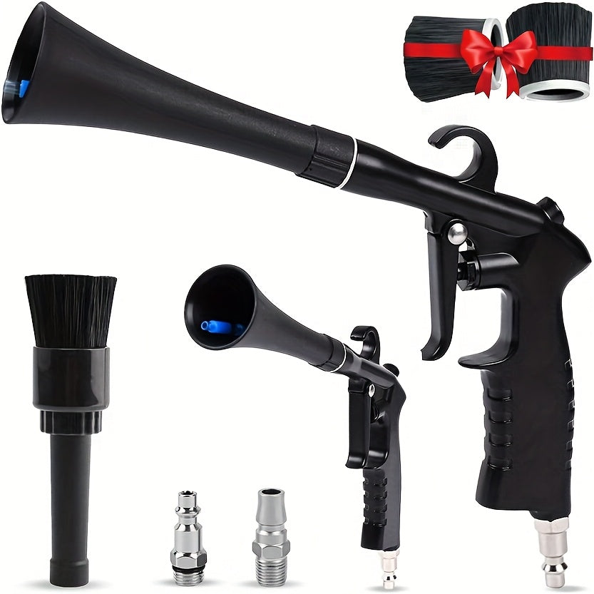 Car Cleaning Gun, Air Blow Gun, Fast Interior Dryer Car Detailing Kit, Car Detailing Tools for Quickly Blowing Dust And Dirt Away Working with Compressed Air (2 MORE REPLACEMENT BRUSH HEADS)