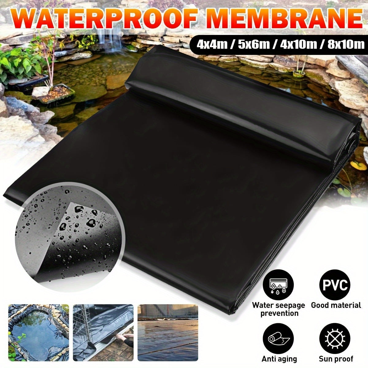 4X4m 5X6m 4X10m 8X10m Heavy Duty Durable PVC Flexible Garden Fish Pond Liner Elasticity Durable Underlaymen Membrane