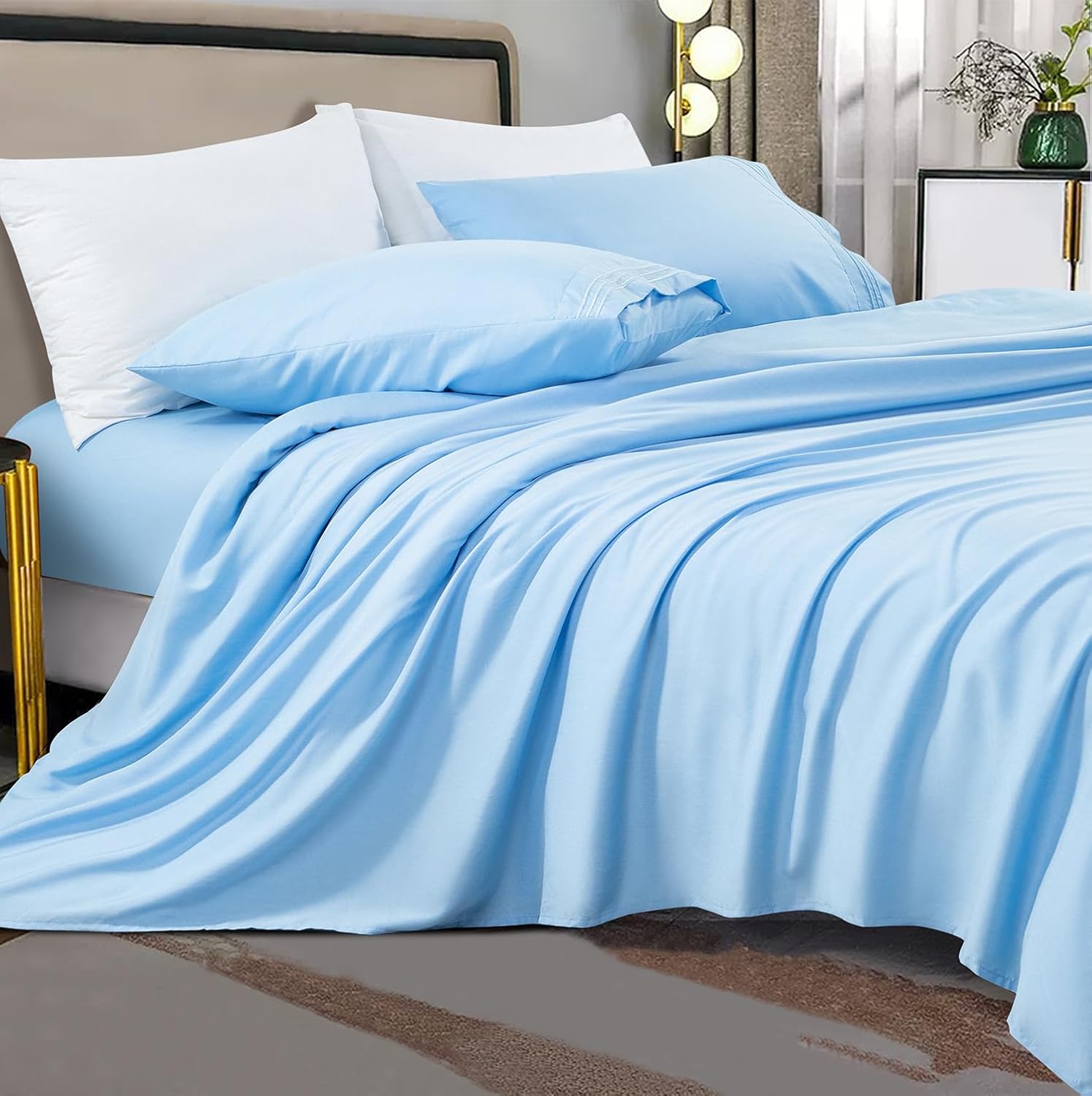 2200TC 3/4pcs Sheet Set - Breathable & Soft Flat Sheet, Children Fitted Sheet And Pillow Cases, Fresh And Smooth Sheet Set, Sheets Sets Queen Size Luxury Sheets Deep Pocket Up To 40.64cm, Room Decoration Bedding Sheets