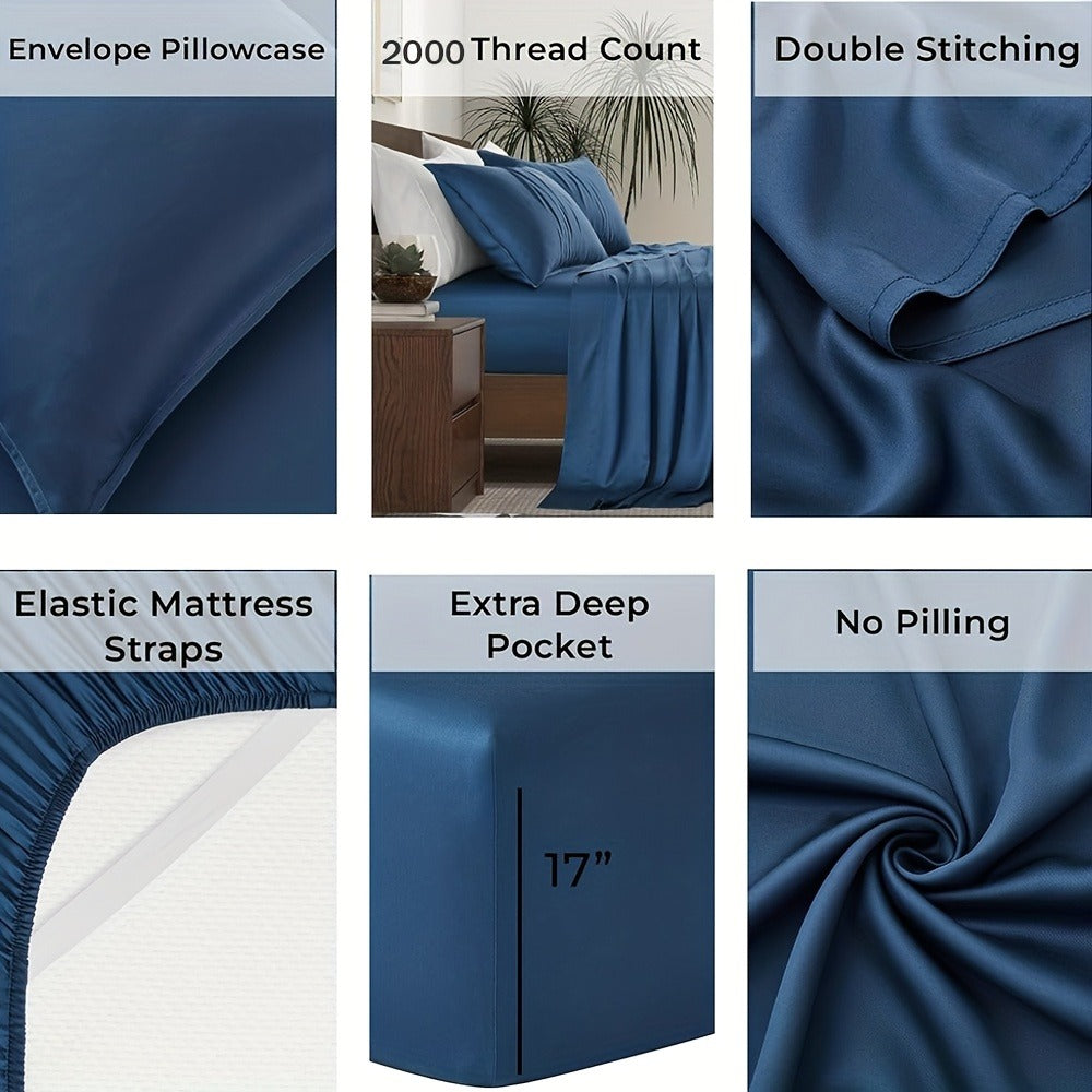 Bamboo Blend Bed Sheet Set – 4-Piece Cooling Deep-Pocket Bedding – additional product view
