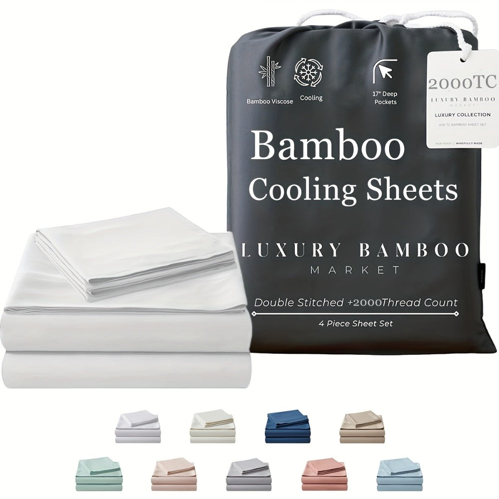 Bamboo Blend Bed Sheet Set – 4-Piece Cooling Deep-Pocket Bedding – alternate design view