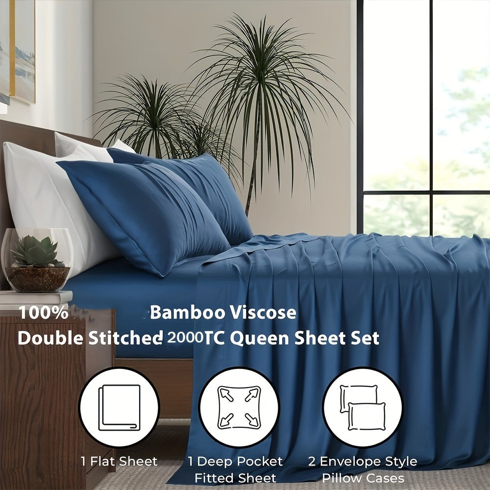 Bamboo Blend Bed Sheet Set – 4-Piece Cooling Deep-Pocket Bedding – alternate product view