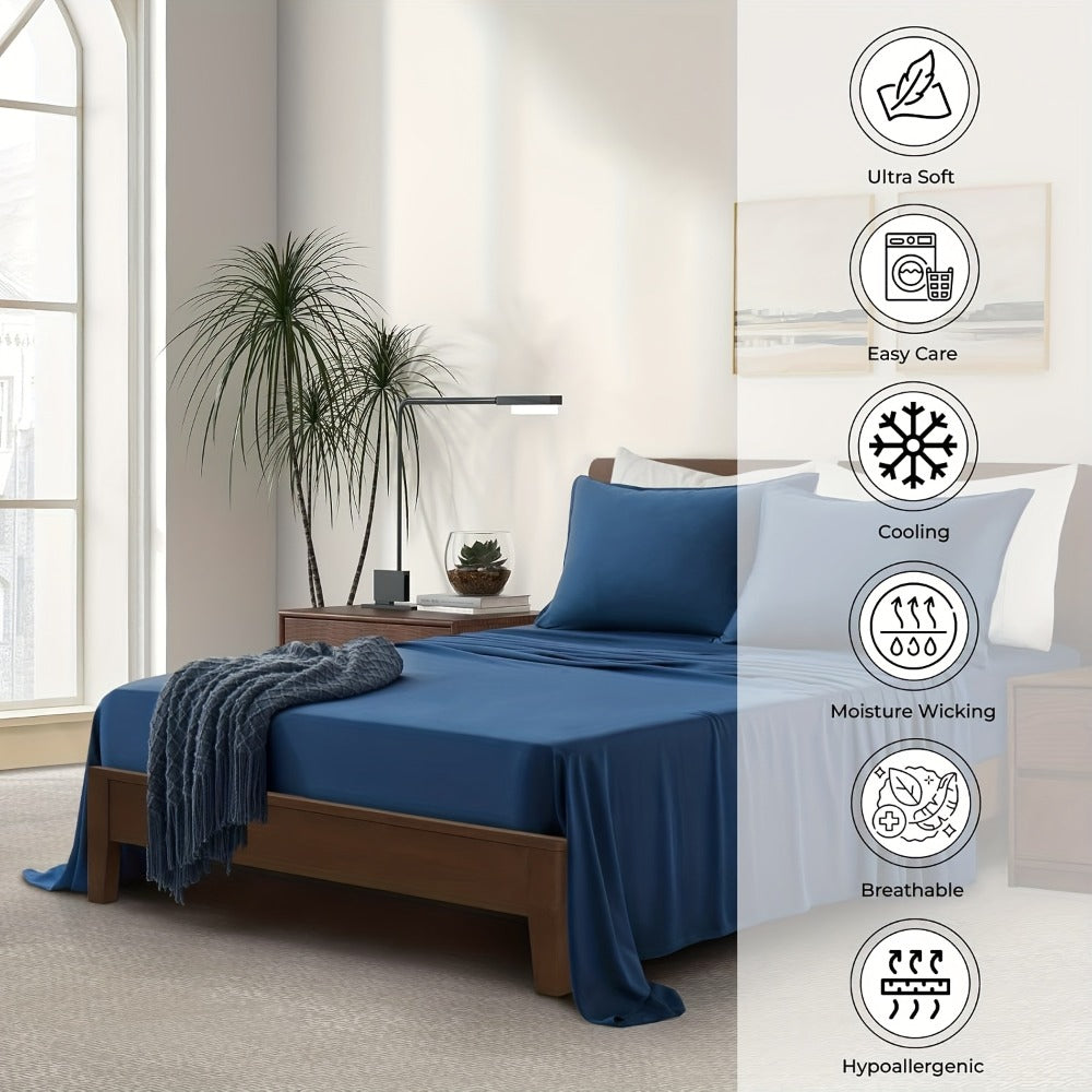 Bamboo Blend Bed Sheet Set – 4-Piece Cooling Deep-Pocket Bedding – design and construction details