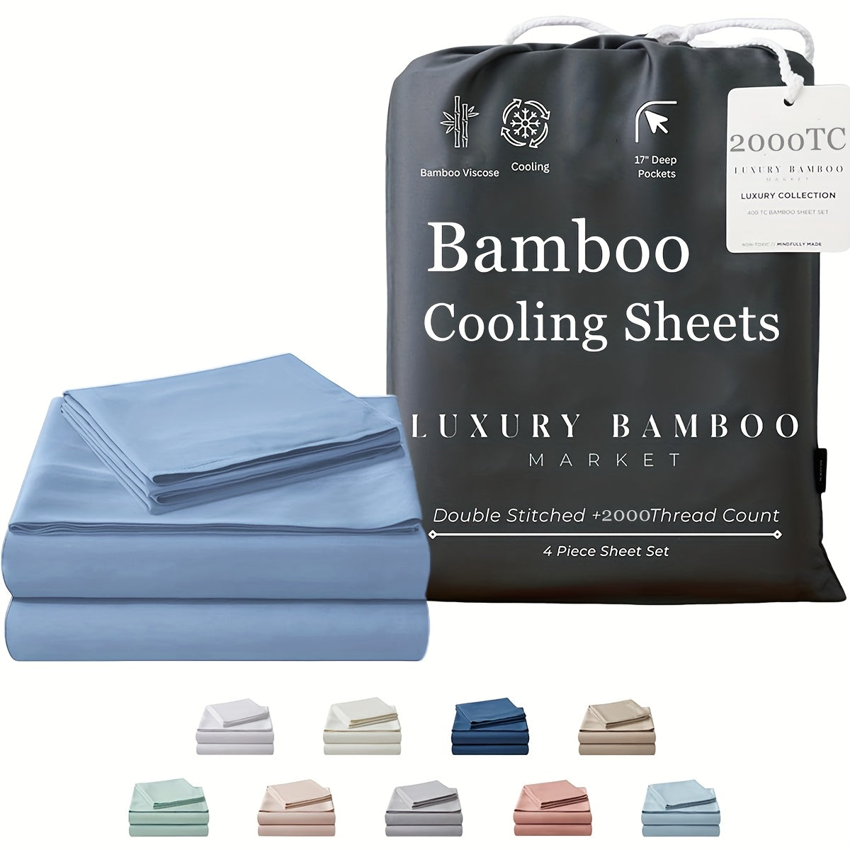 Bamboo Blend Bed Sheet Set – 4-Piece Cooling Deep-Pocket Bedding – additional product view 20