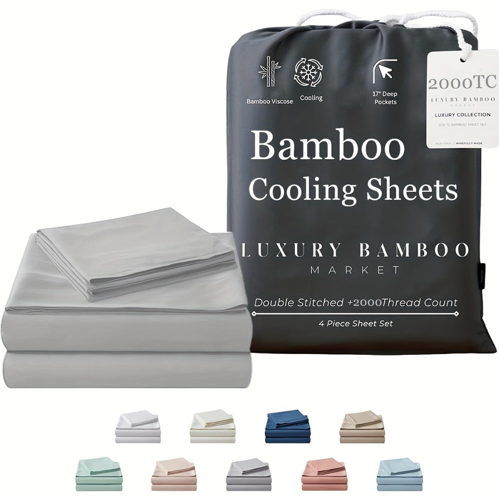 Bamboo Blend Bed Sheet Set – 4-Piece Cooling Deep-Pocket Bedding – close-up product details