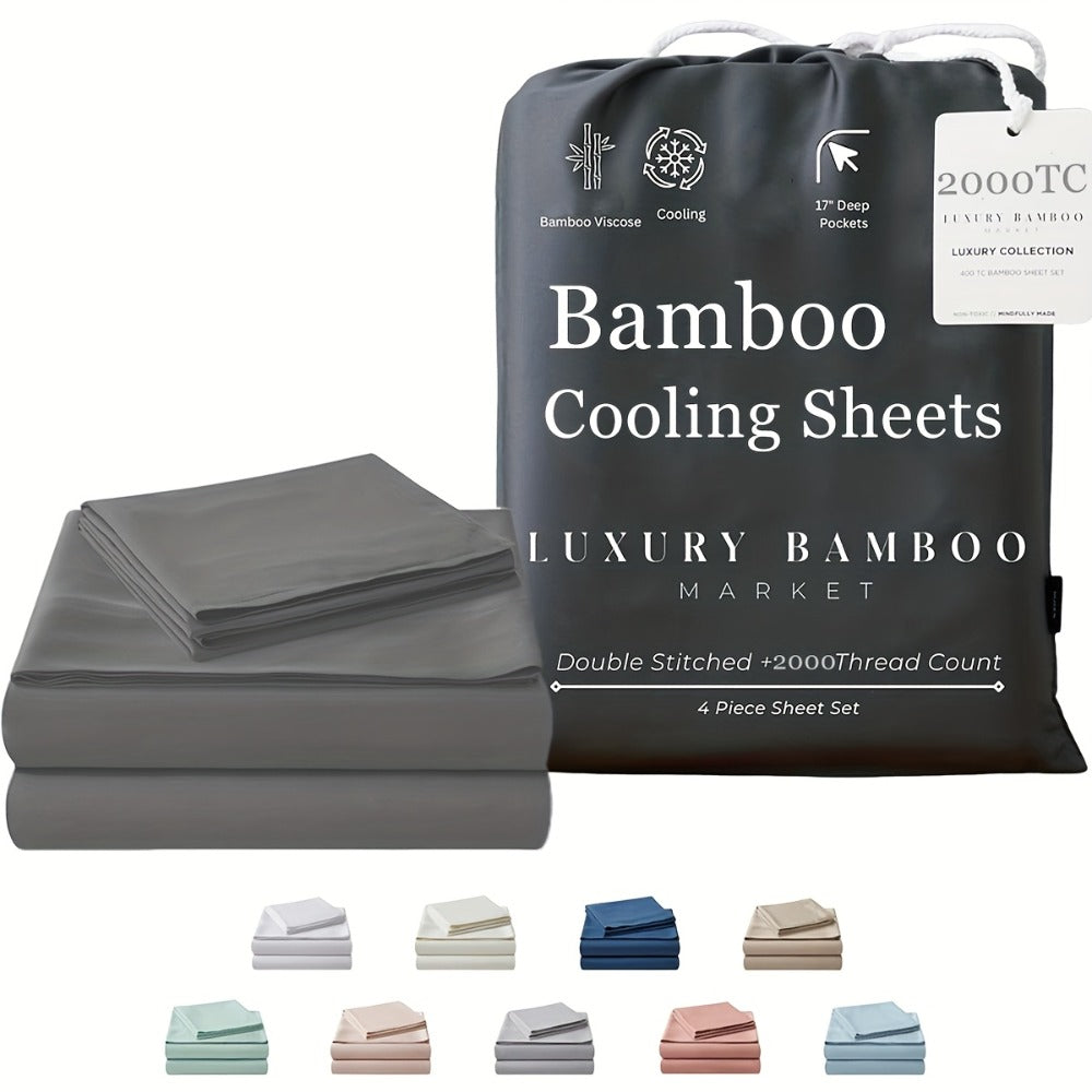 Bamboo Blend Bed Sheet Set – 4-Piece Cooling Deep-Pocket Bedding – feature reference